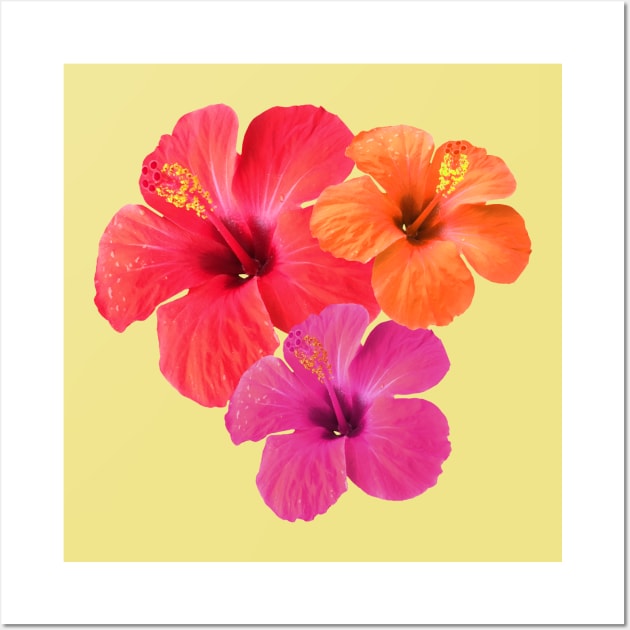 Red Orange Pink Hibiscus Flowers Wall Art by mareescatharsis